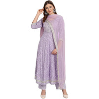 Gosriki Women's Cotton Blend Embroidered Anarkali Kurta With Pant & Dupatta (Hitmyn-Purple-Gs_Xxl_Purple_Xx-Large)