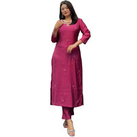 Gosriki Women's Rayon Blend Straight Embroidered Kurta With Pant (Bloom Pink-Gs_M_Pink_Medium)