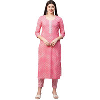 Gosriki Women's Cotton Blend Printed Straight Kurta With Pant (Tai Pink-Gs_3Xl_Pink_Xxx-Large)