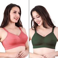 Trylo Riza Cottonfit Bra Combo Pack Coral & Olivegreen 40 C - Cup - Pack Of-2