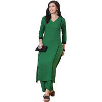 Gosriki Women's Rayon Viscose Straight Solid Kurta With Palazzo (Papita Green-Vks01-Gs_L_Green_Large)