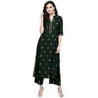 Gosriki Women's Cotton Straight Kurta With Palazzo (Gshk122_Xxl_Green_Xx-Large)