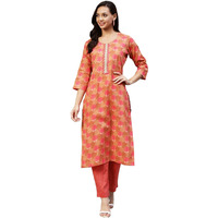 Gosriki Women's Cotton Blend Printed Straight Kurta With Pant (Vadidev Orange-Gs_S_Orange_Small)