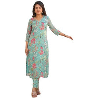 Gosriki Women's Rayon Blend Straight Printed Kurta With Pant (Vitudi Green-Gs_S_Green_Small)