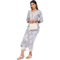 Gosriki Women's Cotton Blend Chikankari Embroidered Straight Kurta (Zainab Grey-Bj-Gs_M_Grey_Medium)