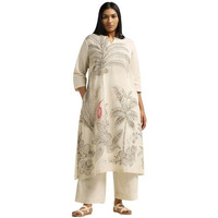 Gosriki Women's Cotton Blend Straight Printed Kurta With Pant (Nenisha Cream-Gs_S_Cream_Small)