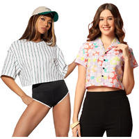 Toplot Women's Casual Printed Crop Top With Short Sleeve Pack Of 2 (Combo-5135-Mlt-Wht-Xs)