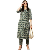 Gosriki Women's Cotton Blend Straight Printed Kurta With Pant (Droom Green-Gs_Xxl_Green_Xx-Large)