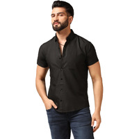 Toplot Men's Regular Fit Solid Casual Shirt With Pocket Design With Spread Collar & Half Sleeves (Half-Pocket-5179-Black-Xxl)