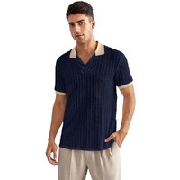 Toplot Polo T Shirt For Men || Men Casual T-Shirt || Polo For Man || Jacquard || Contrast Collar And Cuff (Jqrd-Solid-Polo-5245-Navy-S)