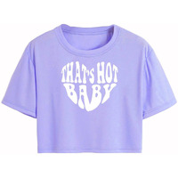 Toplot Text Printed Round Neck Crop Top For Women (Baby-Crop-Top-5200-Purple-Xl)
