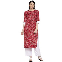 Gosriki Women's Red Pure Cotton Straight Kurta With Plazzo (Zoe Red_Xl)