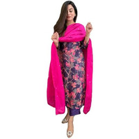 Gosriki Women's Cotton Blend Straight Printed Kurta With Pant & Dupatta (Mariyam Blue-Gs_L_Blue_Large)