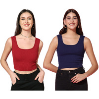 Toplot Women's Combo Solid Ribbed Scoop Neck Sleeveless Slim Fit Tank Top Pack Of 2 (Combo-5069-Mrn-Nvy-S)