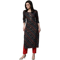 Gosriki Women's Cotton Blend Straight Printed Kurta With Pant Set (Rathi Blue-Gs_S_Blue_Small)