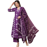 Gosriki Women's Rayon Viscose Printed Anarkali Kurta With Palazzo & Dupatta (Chakrika Purple-Vks03-Gs_S_Purple_Small)