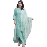 Gosriki Women's Cotton Blend Embroidered Straight Kurta With Pant & Dupatta (Pragya See Green-Gs_Xl_See Green_X-Large)