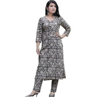 Gosriki Women's Rayon Blend Straight Printed Kurta With Pant (Yansh Black-Gs_L_Black_Large)