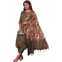Gosriki Women's Rayon Blend Printed Straight Kurta With Pant & Dupatta (Fta Green-Vks07-Gs_M_Green_Medium)