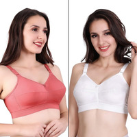 Trylo Riza Cottonfit Bra Combo Pack Coral & White 36 D - Cup - Pack Of-2