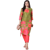 Gosriki Women's Rayon Viscose Straight Printed Kurta With Pant (Lilapa Green-Vks02-Gs_M_Green_Medium)