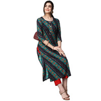 Gosriki Women's Cotton Blend Straight Printed Kurta With Pant Set (Badiya Blue-Nw-Gs_Xl_Blue_X-Large)