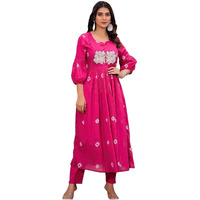 Gosriki Women's Rayon Blend Anarkali Printed Kurta With Pant (Anveshi Pink-Vks03-Gs_S_Pink_Small)