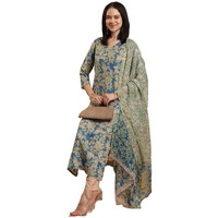 Gosriki Women's Rayon Blend Printed Straight Kurta With Pant & Dupatta (Moringa Blue-Vks04-Gs_Xxl_Blue_Xx-Large)