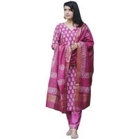 Gosriki Women's Rayon Blend Straight Printed Kurta With Pant & Dupatta (Mrunal Pink-Gs_M_Pink_Medium)
