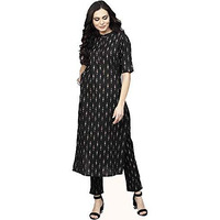 Gosriki Women's Cotton Straight Kurta With Palazzo (Gshk117_M_Black_Medium)