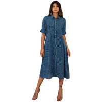 Gosriki Women's Rayon Printed Hand Block Shirt Dress (Genius-Blue-Dress_S-Gs_Blue_Small)