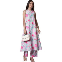 Gosriki Women's Rayon Viscose Anarkali Printed Kurta With Pant (Thomas Pista-Vks01-Gs_S_Pista_Small)