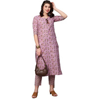 Gosriki Women's Cotton Blend Traditional Straight Printed Kurta And Palazzo Set (Janar Light Pink-31_Xl-Gs_Light Pink_X-Large)