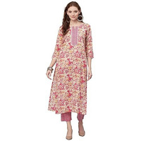 Gosriki Women's Rayon Blend Printed Straight Kurta With Pant (Patt-Wine-Gs_S_Wine_Small)