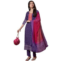 Gosriki Women's Rayon Viscose Printed Straight Kurta With Pant & Dupatta (Subhi Begani-Vks04-Gs_Xxl_Begani_Xx-Large)