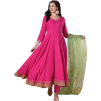 Gosriki Women's Rayon Viscose Solid Anarkali Kurta With Pant & Dupatta (Samda Rani-Vks01-Gs_S_Pink_Small)