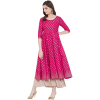 Gosriki Women's Rayon Printed Anarkali Kurta(Ninecolor Pink_Xl_Pink_X-Large)