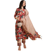 Gosriki Women's Rayon Blend Straight Printed Kurta With Pant & Dupatta (Candy Beige-Vks01-Gs_S_Beige_Small)