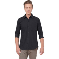 Gosriki Men's Cotton Blend Solid Slim Fit Casual Full Sleeves Shirt (Rikk-Black-Nw-Gs_Xl_Black_X-Large)