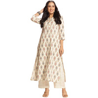 Gosriki Women's Rayon Viscose Straight Printed Kurta With Palazzo (Tangro Cream-Gs_S_Cream_Small)