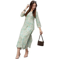 Gosriki Women's Cotton Blend Printed Straight Kurta With Pant (Vira Grey-Gs_M_Grey_Medium)