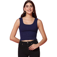 Toplot Women's Solid Ribbed Round Neck Sleeveless Slim Fit Tank Top (Tank-Top-5069-Navy-M)
