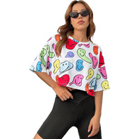 Toplot Tops For Women Casual Printed Crop Top With Half Sleeve (Crop-Top-5098-Multi-L)