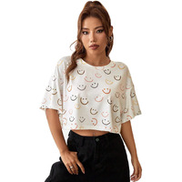 Toplot Tops For Women Casual Printed Crop Top With Half Sleeve (Crop-Top-5098-Smile-Xs)
