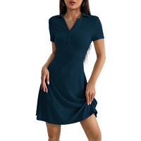 Toplot Casual Wear Dress For Women || Knee Length || Half Sleeve || Strip Dress (Kit-Dress-5237-Teal-L)
