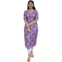 Gosriki Women's Viscose Chanderi Straight Printed Kurta (Godavari Blue-Gs_Xl_Blue_X-Large)