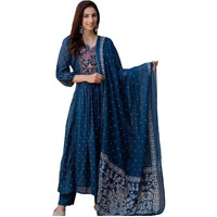 Gosriki Women's Rayon Viscose Embroidered Anarkali Kurta With Pant & Dupatta (Kanota Kerosin-Vks06-Gs_Xxl_Dark Blue_Xx-Large)