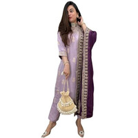 Gosriki Women's Rayon Viscose Printed Straight Kurta With Pant & Dupatta (Udh Purple-Vks01-Gs_S_Purple_Small)