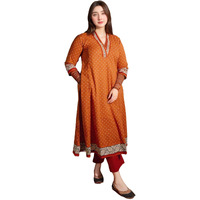 Gosriki Women's Rayon Blend Anarkali Printed Kurta With Pant (Karidos Orange-Vks05-Gs_S_Orange_Small)