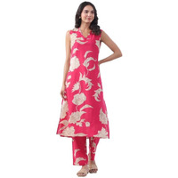 Gosriki Women's Rayon Viscose Straight Printed Kurta With Pant (Teras Pink-Vks01-Gs_Xxl_Pink_Xx-Large)